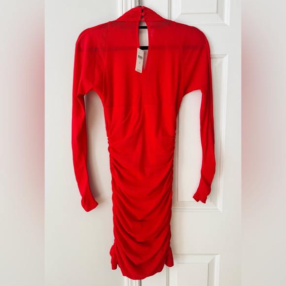 Anthropologie Deep V-Neck Ruched Mesh Mini Dress - Picture 9 of 12